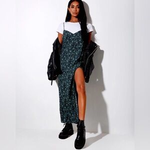 Floral Green Maxi Dress with Side Slit